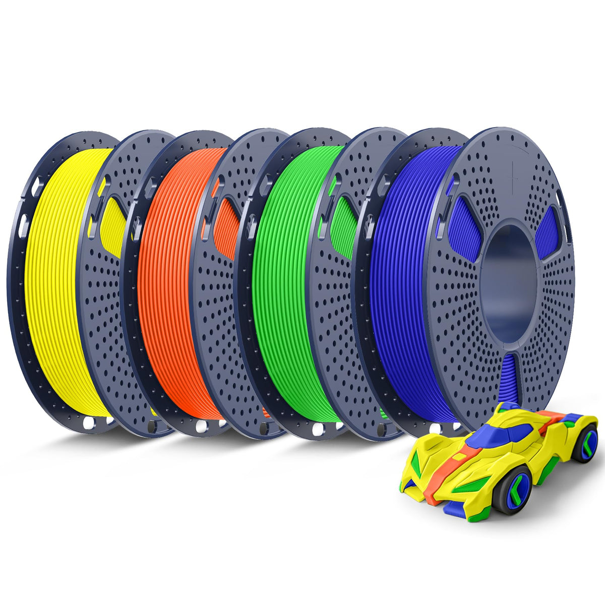 SUNLU 3D Printer Filament Bundle, PLA Plus Filament 10KG 1.75mm, Neatly Wound Filament for Most 3D Printer, 10 Colors, 1kg Spool, Black+White+Grey+Green+Blue+Grassgreen+Bluegrey+Pureyellow+Red+Orange