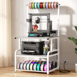 Homieasy Printer Stand with Charging Station, 29.1" x 22.8" Large 3D Printer Table with Filament Storage, Heavy Duty Rolling Printer Cart with 4-Tier Storage for Workshop/Office/Garage, Rustic Brown