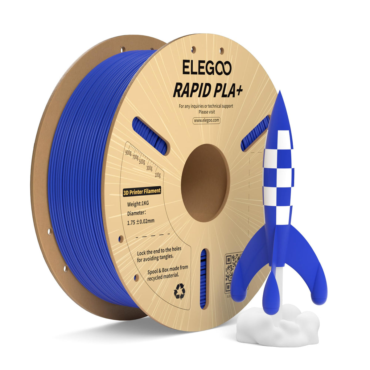ELEGOO Rapid PLA Plus Filament 1.75mm Black 4KG, PLA+ 3D Printer Filament for 30-600 mm/s High Speed Printing, Dimensional Accuracy +/- 0.02 mm, 4 Pack 1kg Spool(2.2lbs)