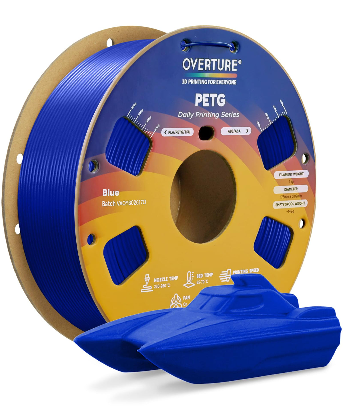 OVERTURE 4KG Bundle PETG 3D Printer Filament 1.75mm, Neatly Wound Durable PETG 4 Pack 1kg(2.2lbs), Strong Toughness Filament, Dimensional Accuracy +/- 0.02mm, Fit Most FDM Printers (Black (4-Pack)