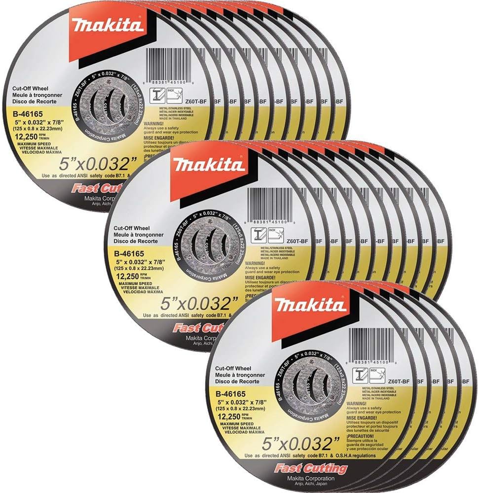 Makita B-46165-25 5" x .032" x 7/8" Ultra Thin Cut-Off Wheel (25 Pack), Stainless