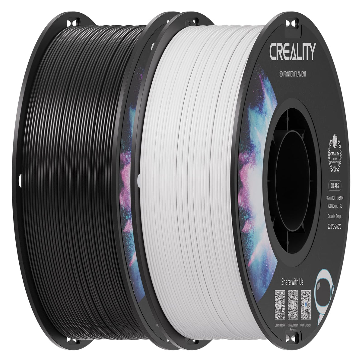 Creality ABS Filament 1.75mm Black 4 kg, 3D Printer Filament Bundle, Excellent Resistance, Odorless Non-Toxic, Stability, Tough, 4 Pack(8.8 lbs) (Black 4-Pack)