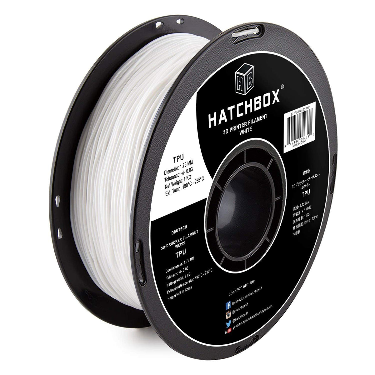 HATCHBOX 1.75mm Black TPU 3D Printer Filament Shore 95A, 1 KG Spool, Dimensional Accuracy +/- 0.03 mm, 3D Printing Filament