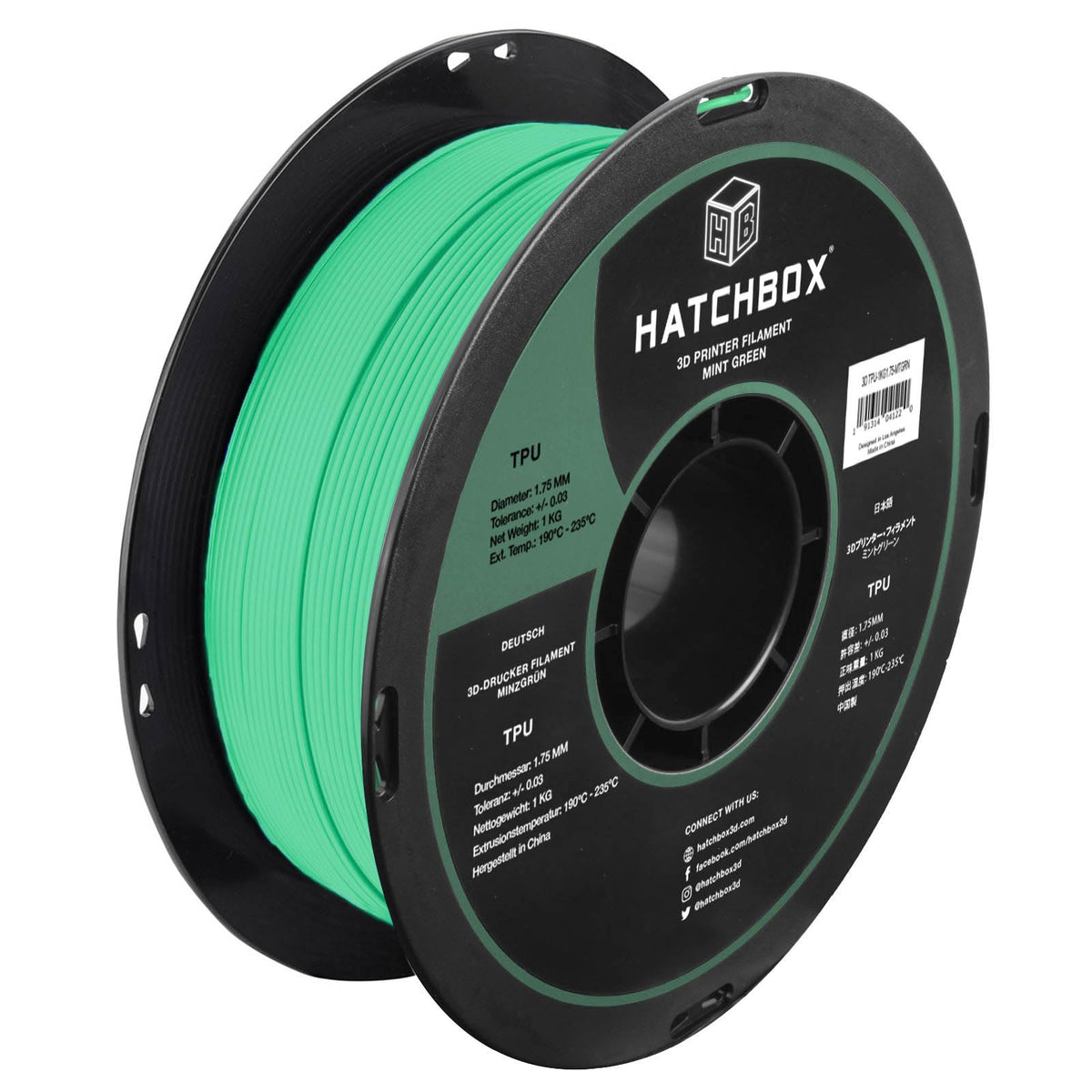HATCHBOX 1.75mm Black TPU 3D Printer Filament Shore 95A, 1 KG Spool, Dimensional Accuracy +/- 0.03 mm, 3D Printing Filament
