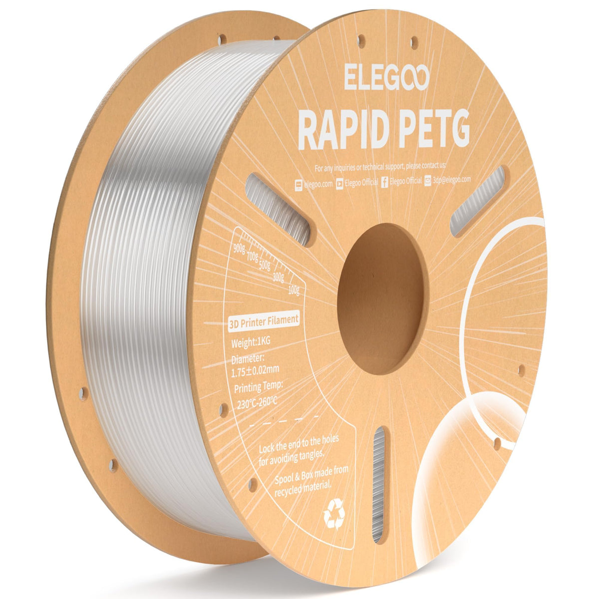 ELEGOO Rapid PETG Filament 1.75mm Bundle 4KG, High Speed 30-600mm/s 3D Printer Filament Accuracy +/- 0.02 mm, 1kg Cardboard Spool(2.2lbs), Fits for Most FDM 3D Printers(Black, White, Blue, Red)