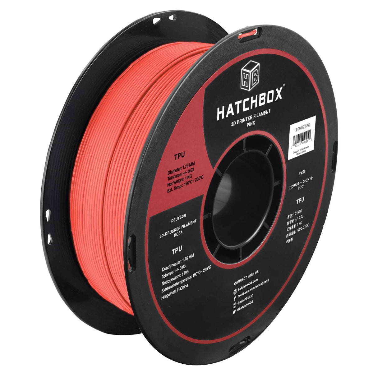 HATCHBOX 1.75mm Black TPU 3D Printer Filament Shore 95A, 1 KG Spool, Dimensional Accuracy +/- 0.03 mm, 3D Printing Filament