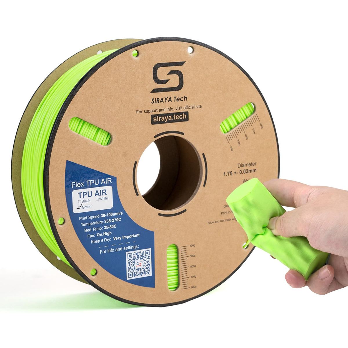Siraya Tech Rebound PEBA 95A Flexible Filament, The Super TPU | 78% Energy Return & 20% Lighter | Nylon-Based Strength for Sports & Robotics | 1.75mm 3D Printer Filament (Black, 800g)