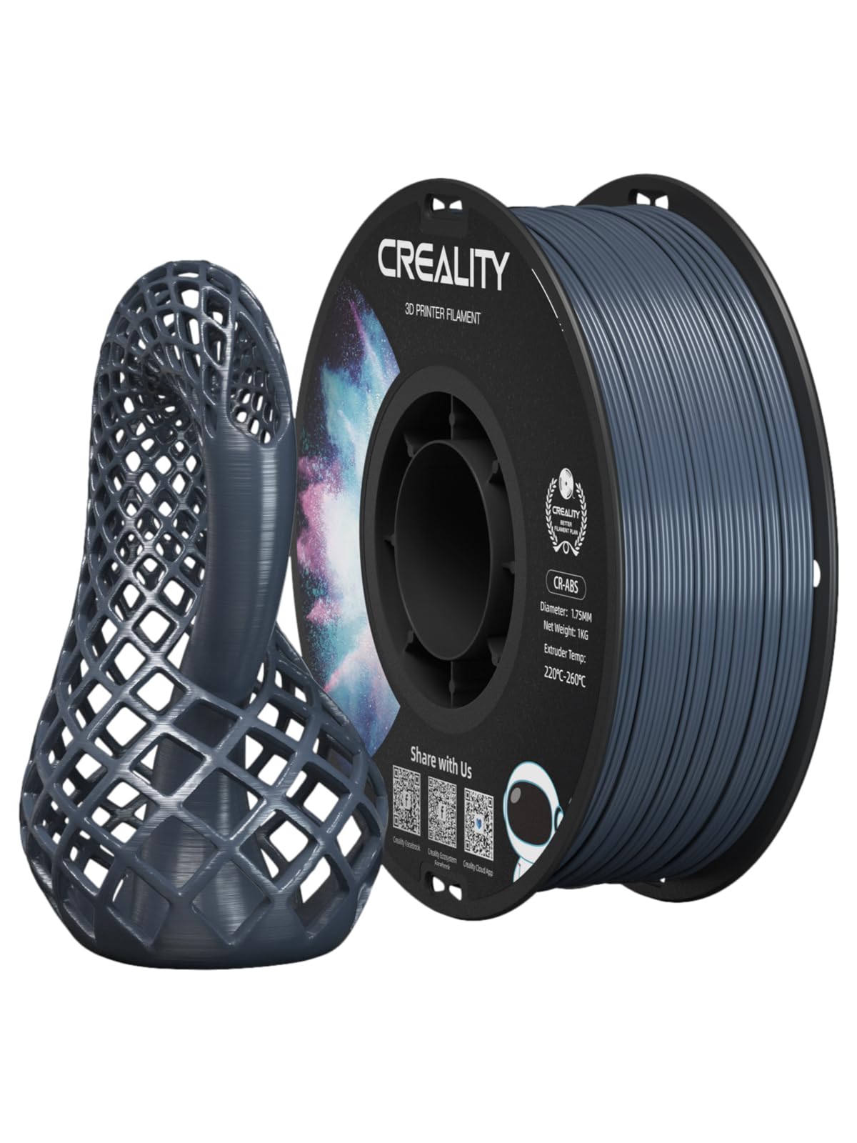 Creality ABS Filament 1.75mm Black 4 kg, 3D Printer Filament Bundle, Excellent Resistance, Odorless Non-Toxic, Stability, Tough, 4 Pack(8.8 lbs) (Black 4-Pack)