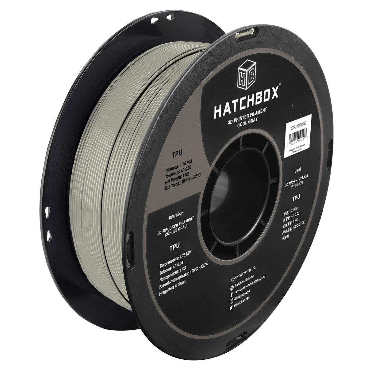 HATCHBOX 1.75mm Black TPU 3D Printer Filament Shore 95A, 1 KG Spool, Dimensional Accuracy +/- 0.03 mm, 3D Printing Filament