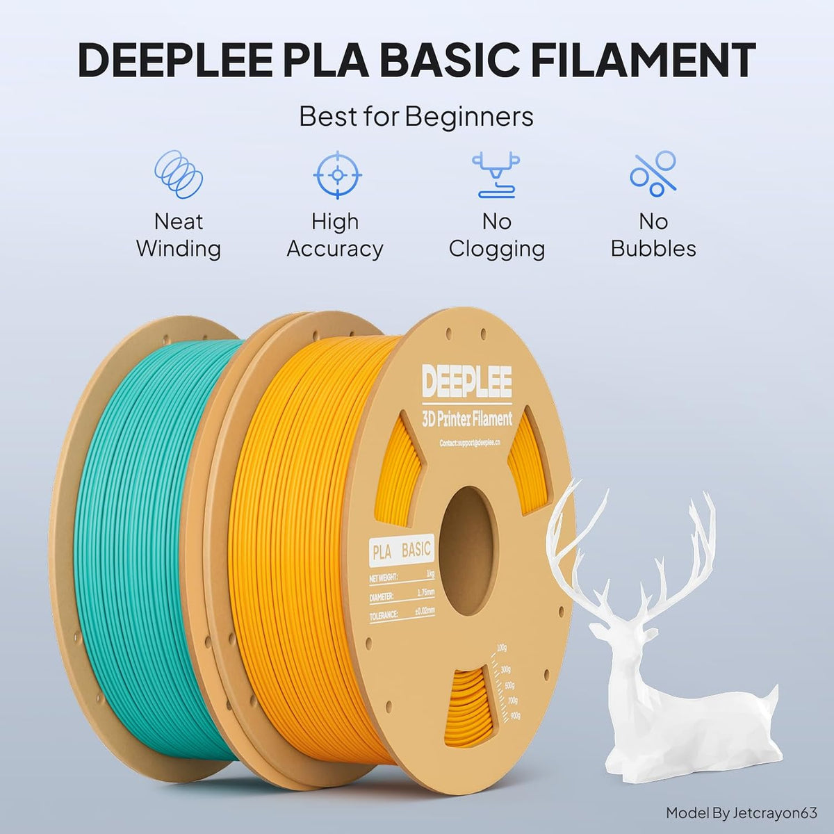PLA Basic 1.75mm 3D Printer Filament, 3D Printing Filament with Dimensional Accuracy +/- 0.02 mm, Neatly Wound, No Clogging, Best for Beginners, Fits for Most FDM 3D Printers 4KG Black