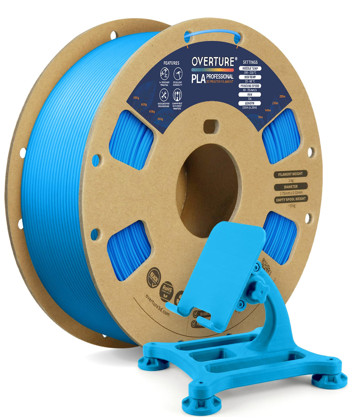 OVERTURE 4KG Bundle PLA Plus (PLA+) Filament 1.75mm, Stronger & More Durable, Professional Toughness 3D Printer Filament 1kg (2.2lbs) 4 Pack, High Precision +/- 0.02mm, Tangle-Free (Black*4)