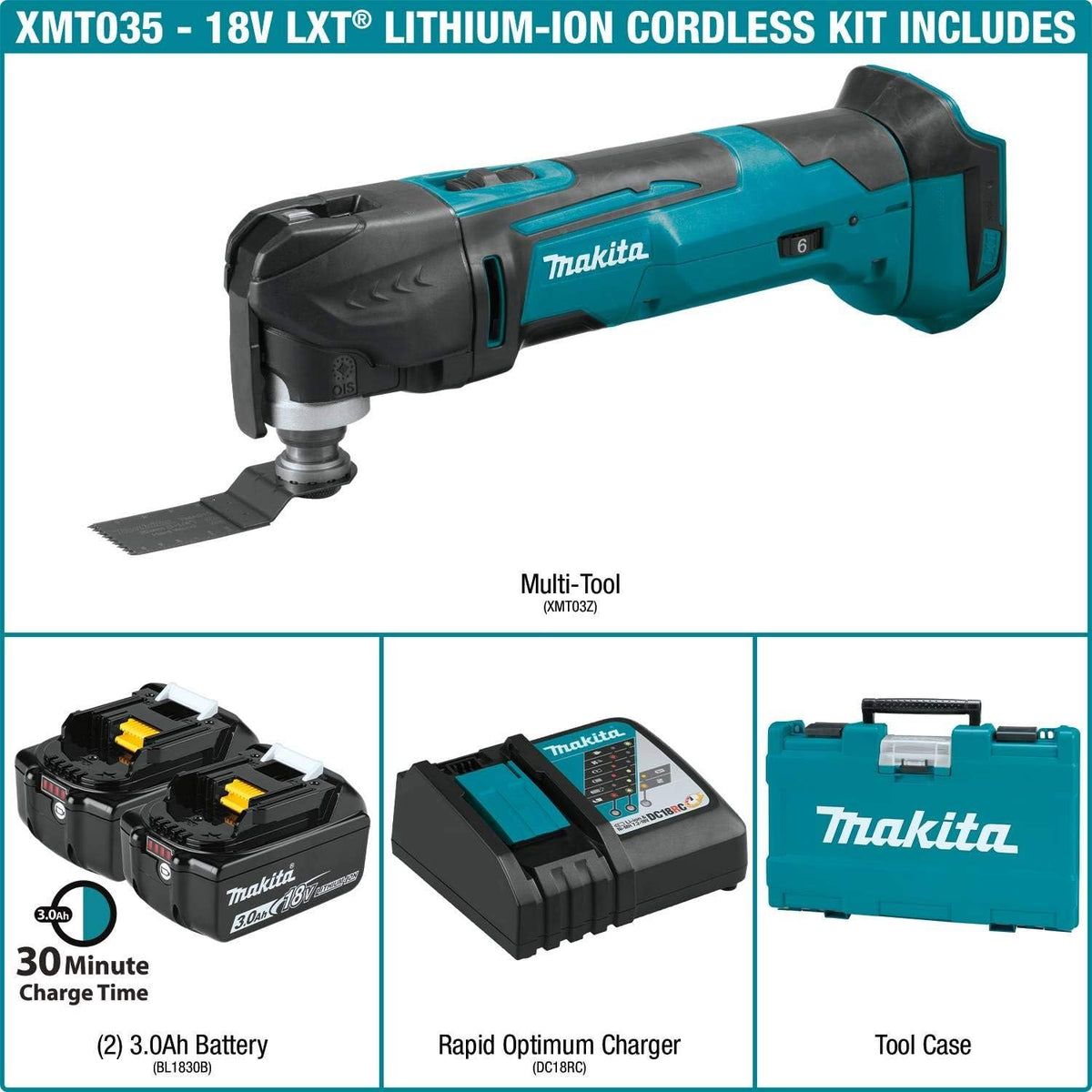 Makita XMT035 18V LXT Lithium-Ion Cordless Multi-Tool Kit (3.0Ah)