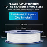 SUNLU 3D Printer Filament Bundle PLA Filament 1.75mm, Individually Vacuum Packed, 0.25kg per Spool, 2kg in Total, 8 Pack, Black+Bone White+Grey+Brown+Red+Blue+Olive Green+Wood