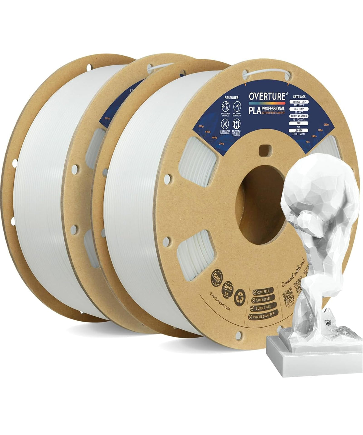 OVERTURE 4KG Bundle PLA Plus (PLA+) Filament 1.75mm, Stronger & More Durable, Professional Toughness 3D Printer Filament 1kg (2.2lbs) 4 Pack, High Precision +/- 0.02mm, Tangle-Free (Black*4)