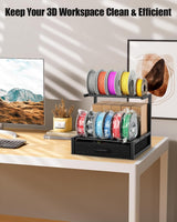 2-Tier Desktop Filament Storage Rack with Fabric Drawer - 3D Printer Filament Spools Holder Shelf for PLA/ABS/TPU Filaments, Tabletop Organizer for Home Office, Workshop Studio (Black Double Row)