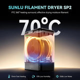 SUNLU 3KG Filament Dryer SP2 & Storage Box, 70℃ Max Temperature and 15min Fast Heating for 3D Printer Filament Drying and Sealing with Heat Control, Compatible with 1.75mm/2.85mm PLA PETG TPU ABS ASA