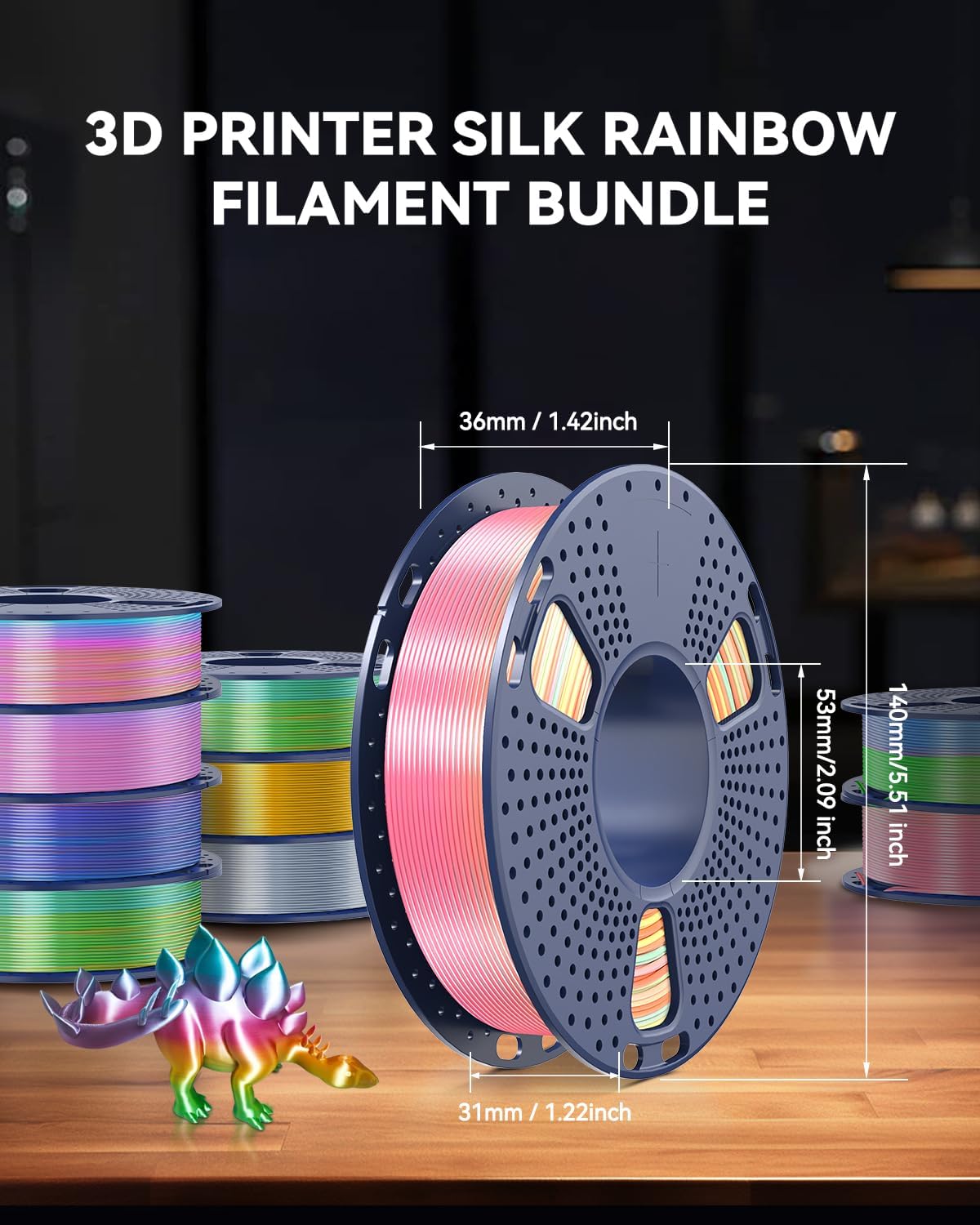 JAYO 3D Printer Filament Bundle, PLA Silk Filament Bundle Multicolor, Shiny Silk PLA Filament 1.75mm, Fast Color Change Rainbow, 250g Spool, 8 Rolls, 2kg in Total