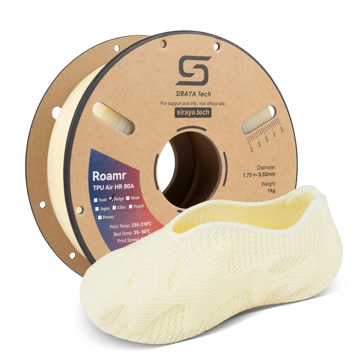 Siraya Tech Roamr TPU Air HR 80A Filament, 48-50% High Rebound, Foaming Flexible 3D Printer Filament, 64A-80A Variable Hardness, Matte Finish for Footwear, Midsoles, and Orthotics (800g, Noir)