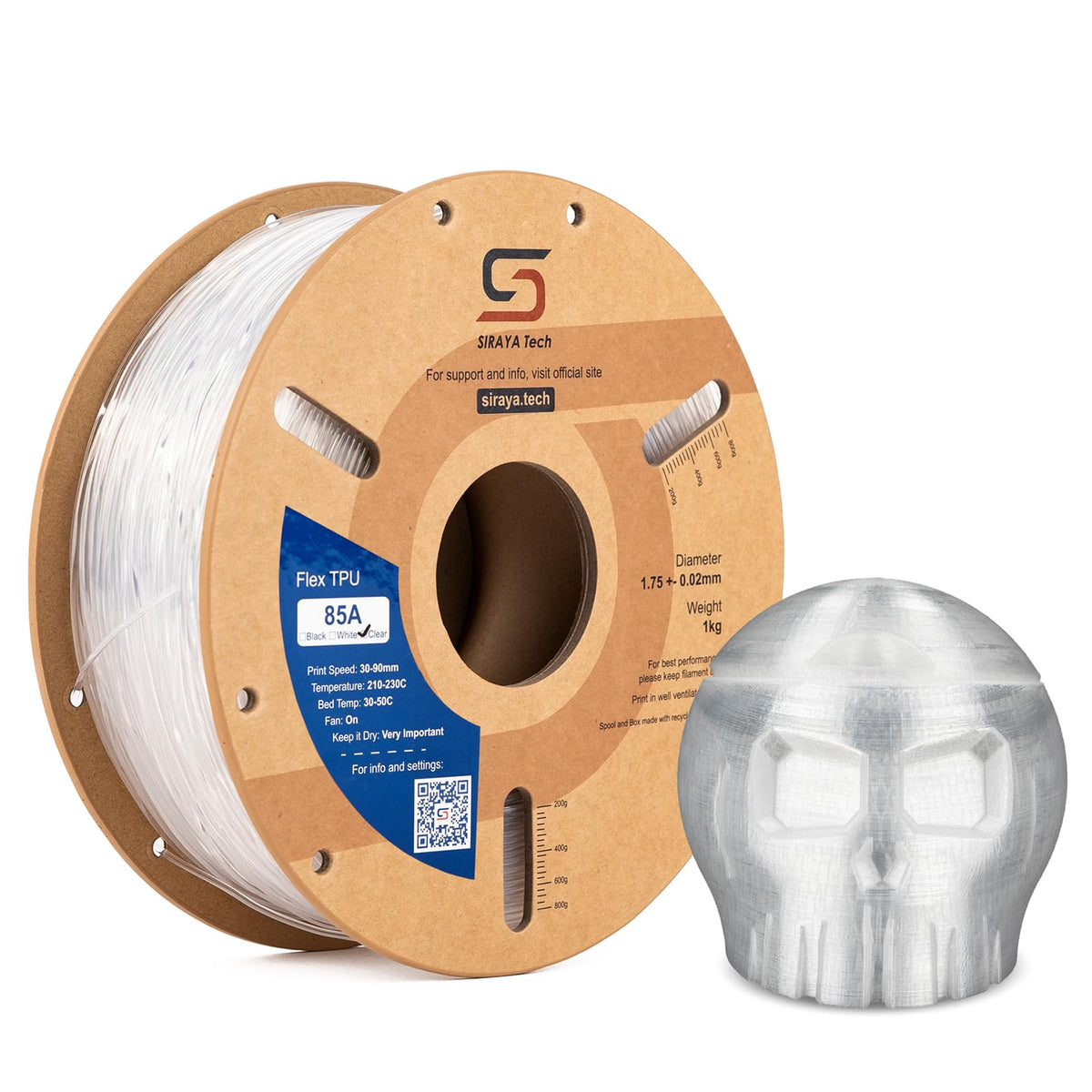 Siraya Tech Rebound PEBA 95A Flexible Filament, The Super TPU | 78% Energy Return & 20% Lighter | Nylon-Based Strength for Sports & Robotics | 1.75mm 3D Printer Filament (Black, 800g)