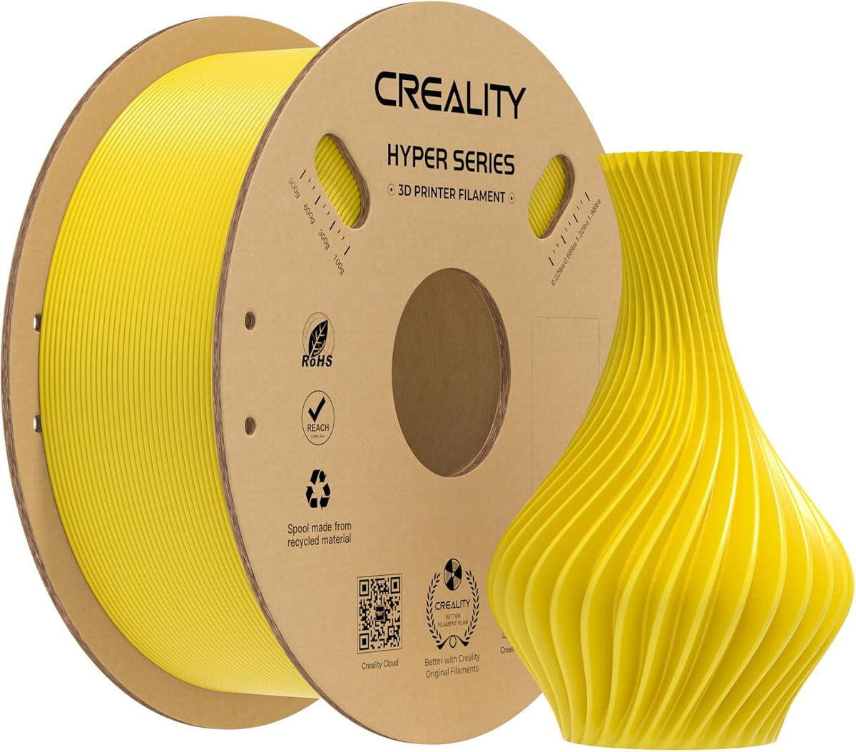Creality PLA Filament 1.75mm Yellow, 1kg(2.2lbs)/Spool 3D Printer Filament PLA Designed for High Speed 30-600mm/s, Hyper PLA Filament Dimensional Accuracy +/- 0.03 mm, Fits for 3D Printers