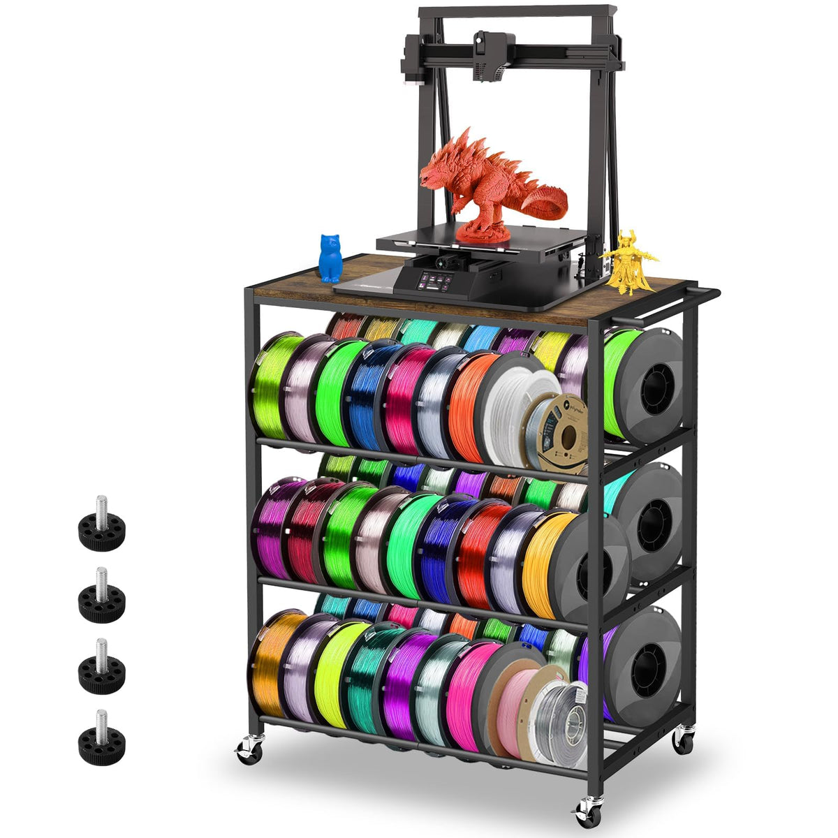 3D Printer Filament Storage - 3D Printer Holder Rack Cart Rolling Heavy Duty Printer Table, Filament Spools Organizer Stand with Wheels for 3D Printer Filaments ABS/PLA/TPU/Nylon Accessories
