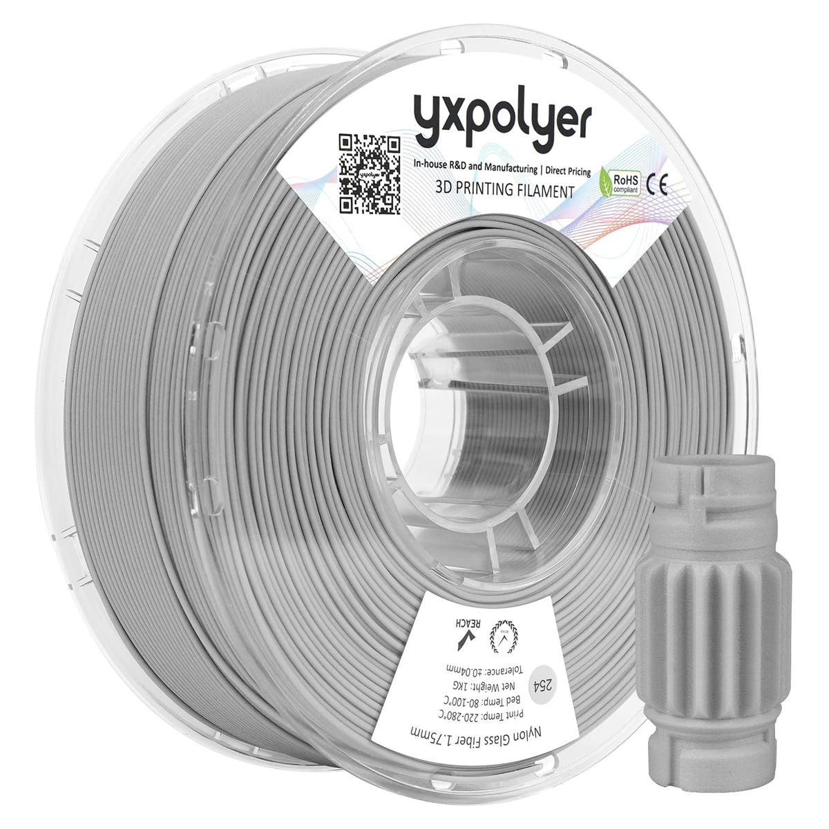 YXPOLYER Carbon Fiber Nylon Filament 3D Printer Filament PA6-CF Filament 1.75mm 1kg with PC Spool, PA6 CF 3D Printing Filament