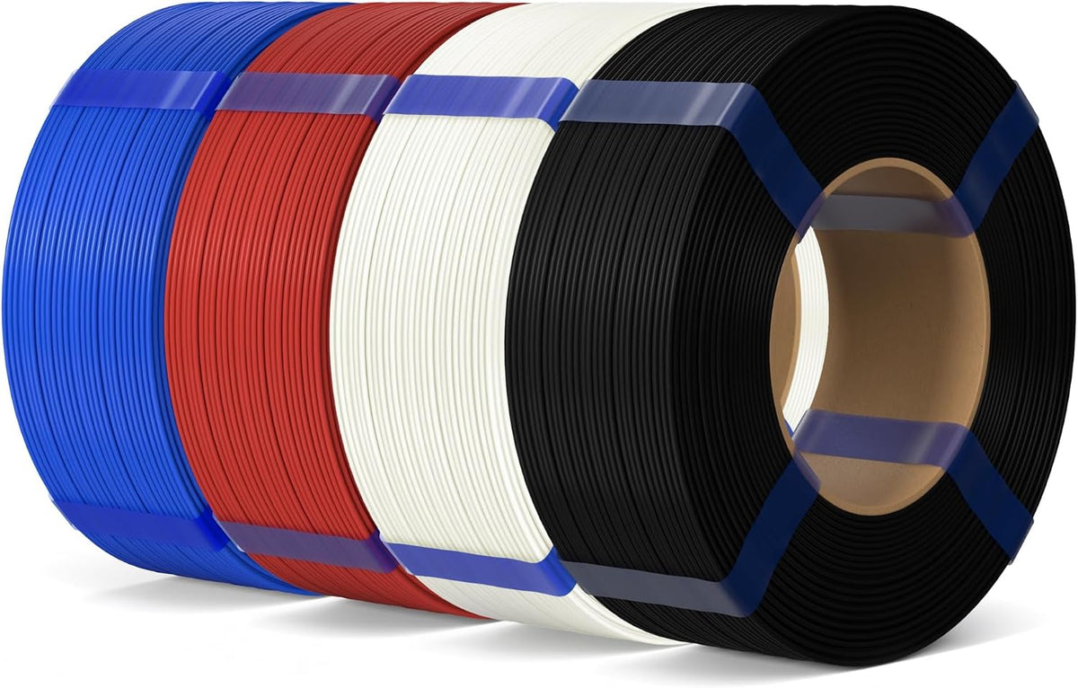 ELEGOO PLA Basic Refill Filament 1.75mm Bundle 4KG, 3D Printer Filament No Spool for Reusable Spool Refilling Dimensional Accuracy +/- 0.02mm, 4pcs 1kg Spool(2.2lbs) Black, White, Red, Cobalt Blue