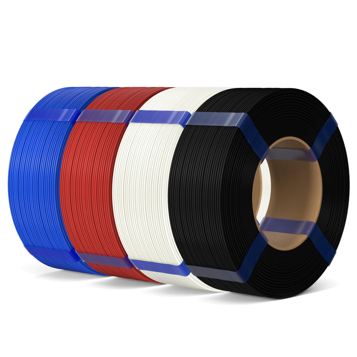 ELEGOO PLA Basic Refill Filament 1.75mm Bundle 4KG, 3D Printer Filament No Spool for Reusable Spool Refilling Dimensional Accuracy +/- 0.02mm, 4pcs 1kg Spool(2.2lbs) Black, White, Red, Cobalt Blue