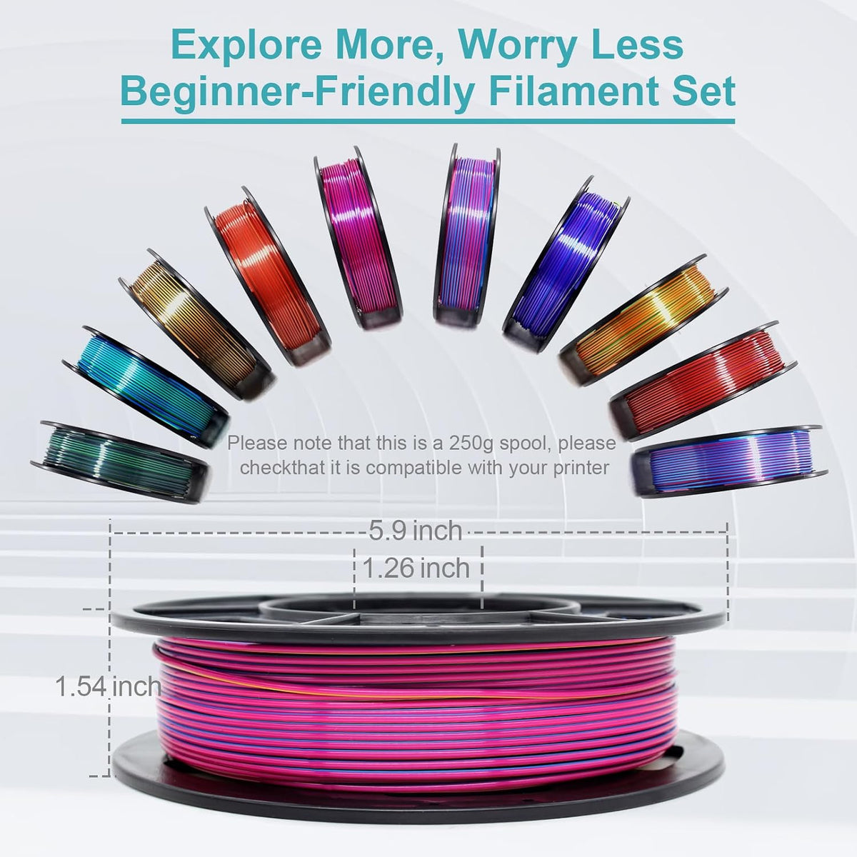 3D Printer Filament Bundle,1.75MM Silk PLA Filament Multicolor 250g*10 Rolls,Bulk Filament fits for Most FDM 3D Printers.