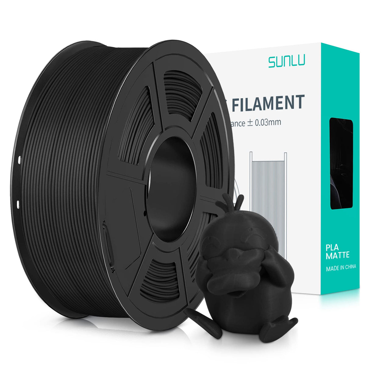 SUNLU 4KG 3D Printer Filament Bundle PLA Matte 1.75mm, Neatly Wound Filament with Matte Finish, Print with 99% FDM 3D Printers, 1kg Spool (2.2lbs), 4 Packs, Black*4