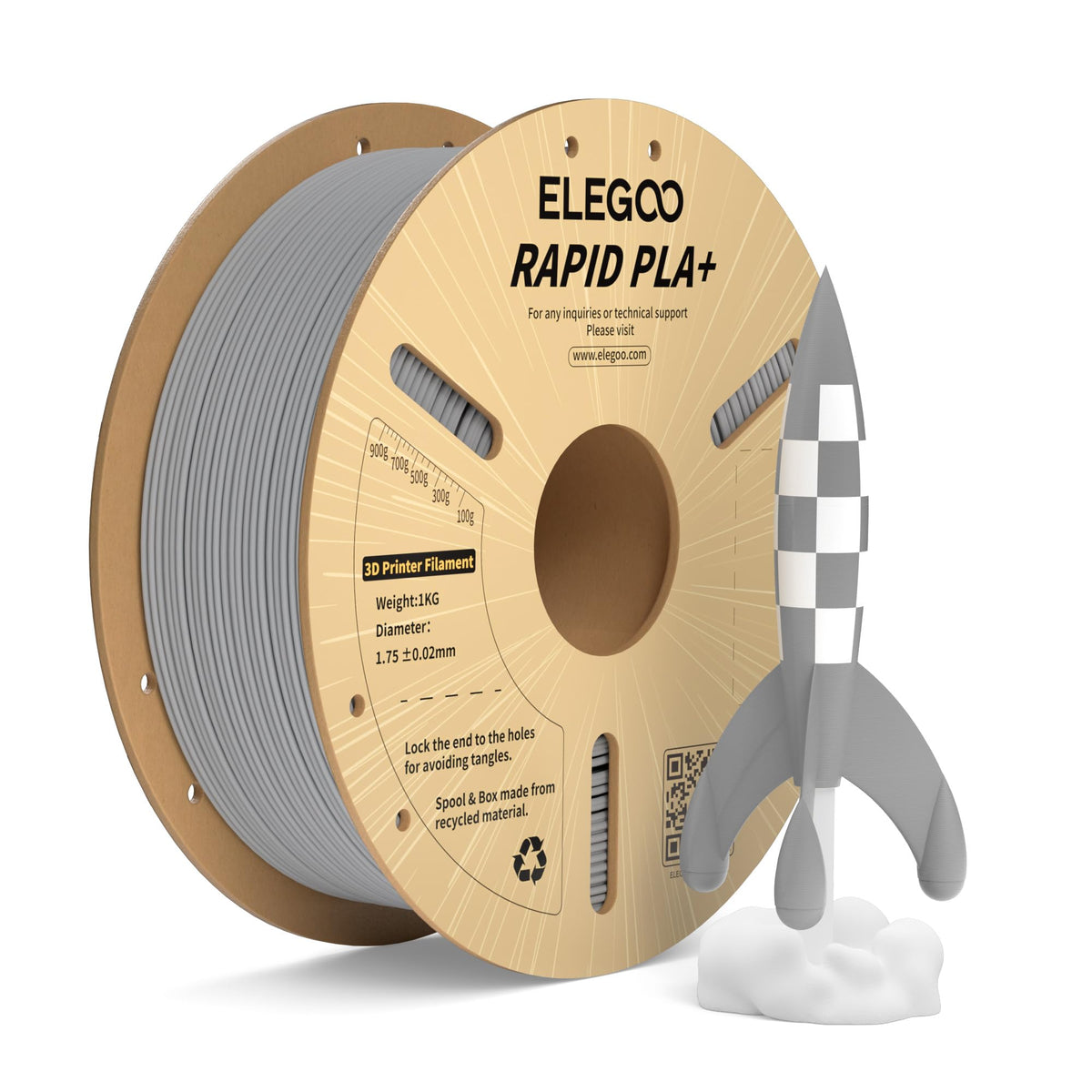 ELEGOO Rapid PLA Plus Filament 1.75mm Black 4KG, PLA+ 3D Printer Filament for 30-600 mm/s High Speed Printing, Dimensional Accuracy +/- 0.02 mm, 4 Pack 1kg Spool(2.2lbs)