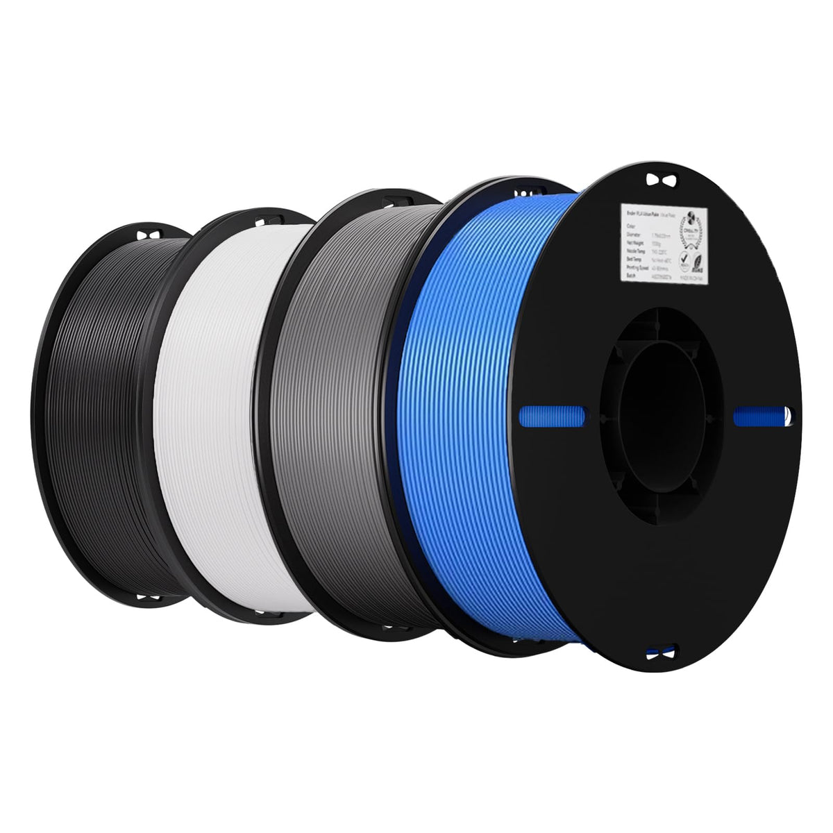 Creality 3D Printer Filament 1.75mm 4KG, PLA Filament Bulk +/- 0.02mm, 4 Pack 1kg Spool(2.2lbs) 3D Printing Filament Fits for Most FDM 3D Printers, Black White Blue Red