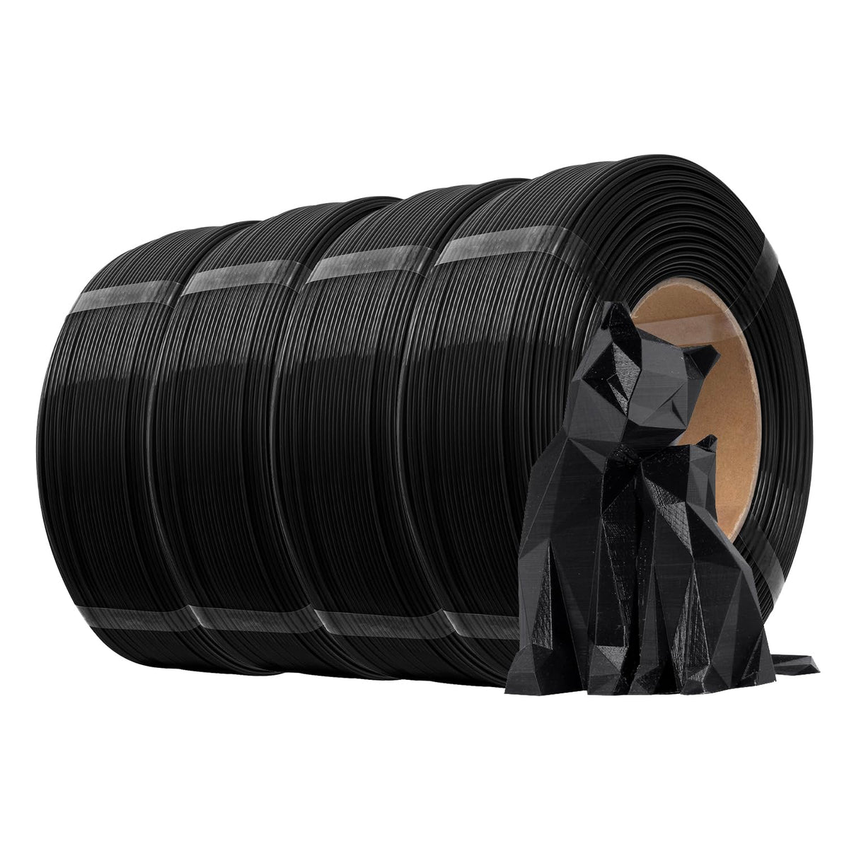 eSUN PLA+ Refilament 1.75mm, 3D Printer Refill PLA Plus, 1KG per Roll, 4 Rolls Spoolless 3D Printing Filament for 3D Printers, Black