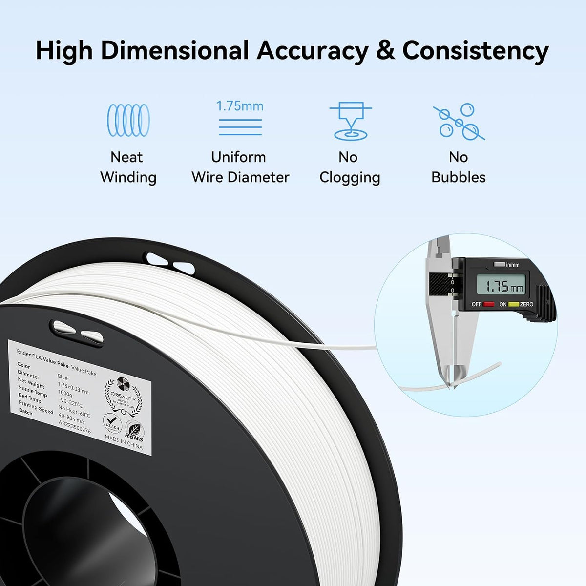 Creality 3D Printer Filament 1.75mm 4KG, PLA Filament Bulk +/- 0.02mm, 4 Pack 1kg Spool(2.2lbs) 3D Printing Filament Fits for Most FDM 3D Printers, 4 White