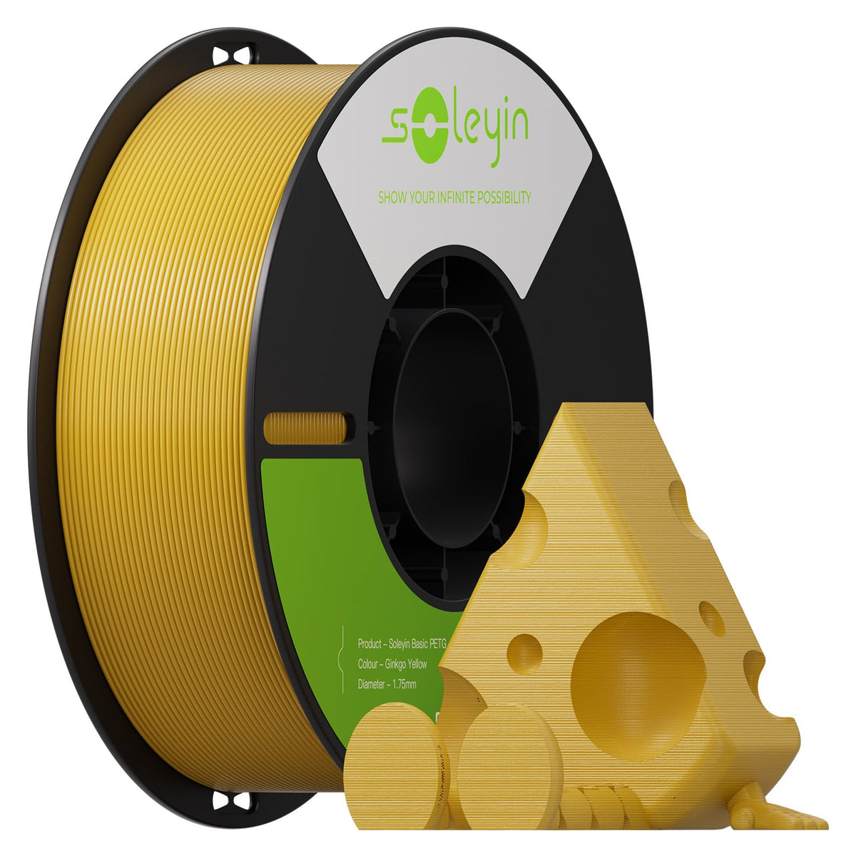 Soleyin PLA Filament 1.75mm 4KG, 3D Printer Filament 4 Pack 1kg Spool, Neatly Wound, ±0.02mm Accuracy, High-Speed & Strong Toughness, No Warping, Fits Most FDM Printers (4 * 1kg Black)