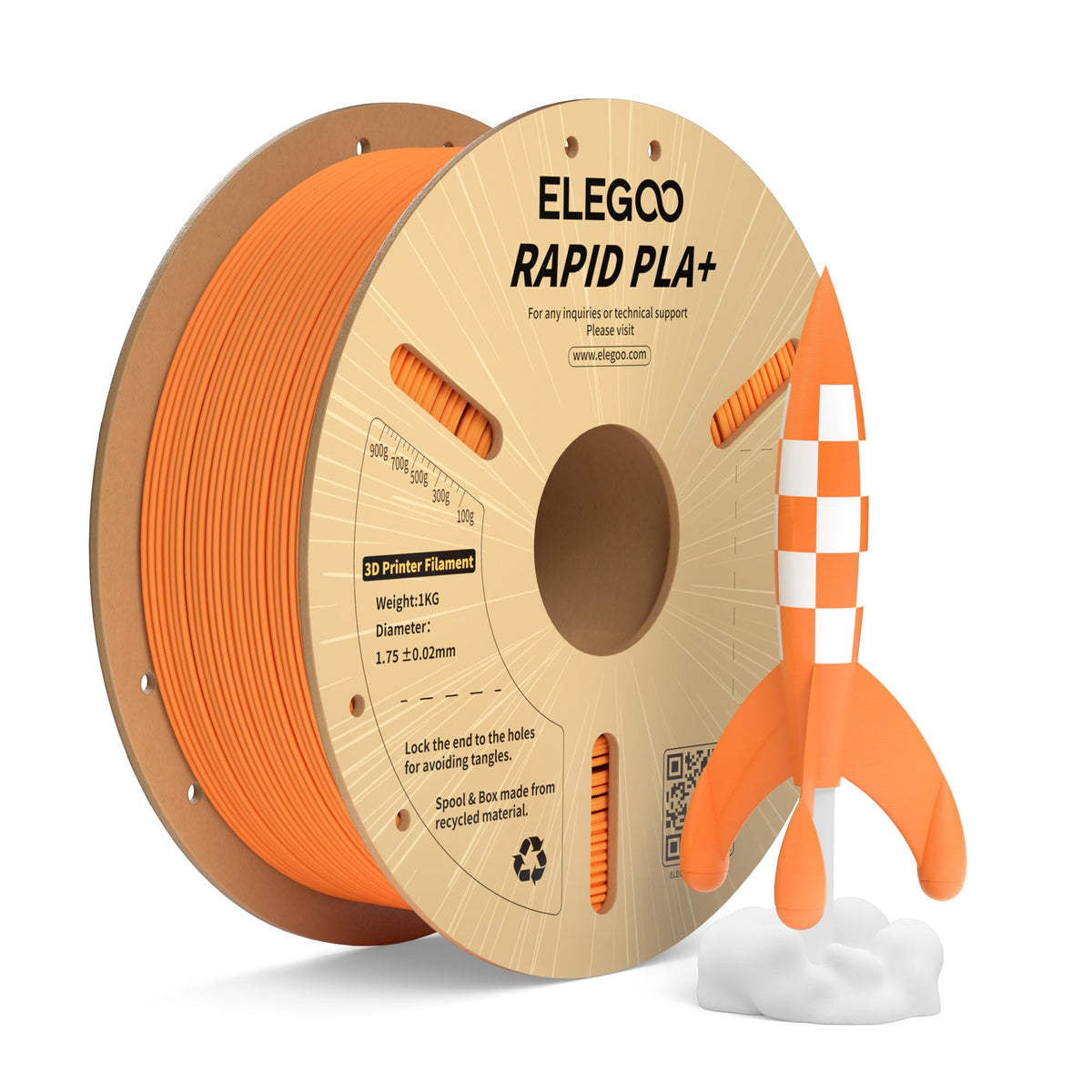 ELEGOO Rapid PLA Plus Filament 1.75mm Black 4KG, PLA+ 3D Printer Filament for 30-600 mm/s High Speed Printing, Dimensional Accuracy +/- 0.02 mm, 4 Pack 1kg Spool(2.2lbs)