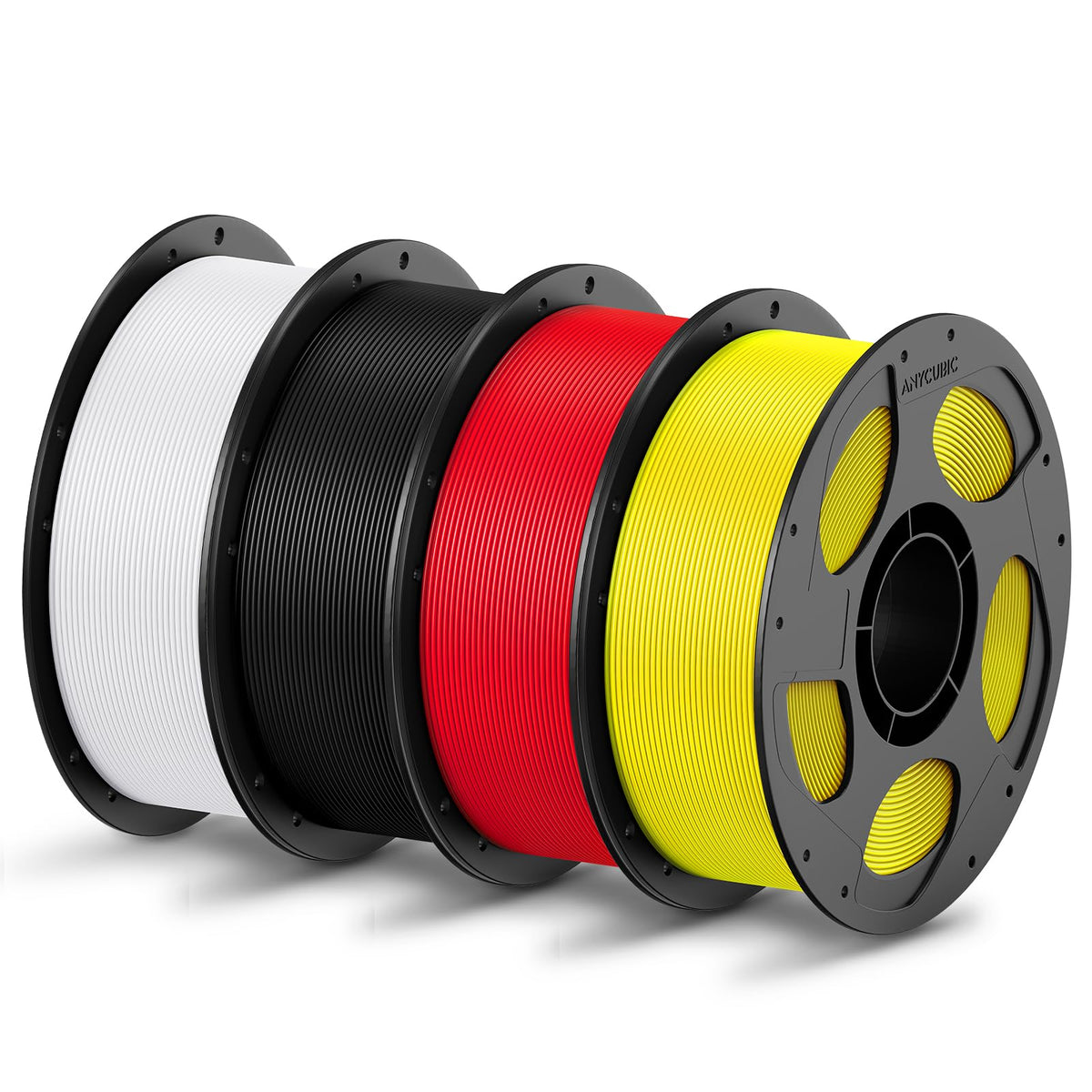 ANYCUBIC PLA Filament 1.75mm Bundle, 3D Printing PLA Filament 1.75mm Dimensional Accuracy +/- 0.02mm, 1KG Reusable Spool (2.2 lbs), 4KG Black + White + Blue + Red