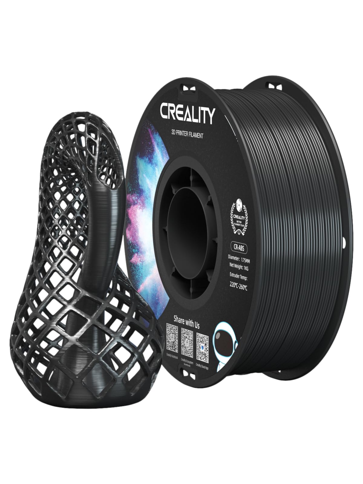 Creality ABS Filament 1.75mm Black 4 kg, 3D Printer Filament Bundle, Excellent Resistance, Odorless Non-Toxic, Stability, Tough, 4 Pack(8.8 lbs) (Black 4-Pack)