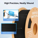 Matte PLA Filament 1.75mm, 3D Printer Filament Dimensional Accuracy +/- 0.02mm, No Clogging, Higher Toughness, Cardboard Spool 3D Filament, 4 Pack Black