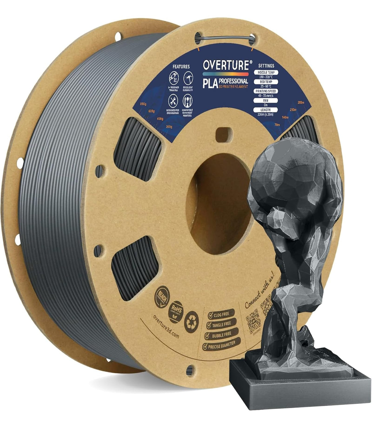 OVERTURE 4KG Bundle PLA Plus (PLA+) Filament 1.75mm, Stronger & More Durable, Professional Toughness 3D Printer Filament 1kg (2.2lbs) 4 Pack, High Precision +/- 0.02mm, Tangle-Free (Black*4)