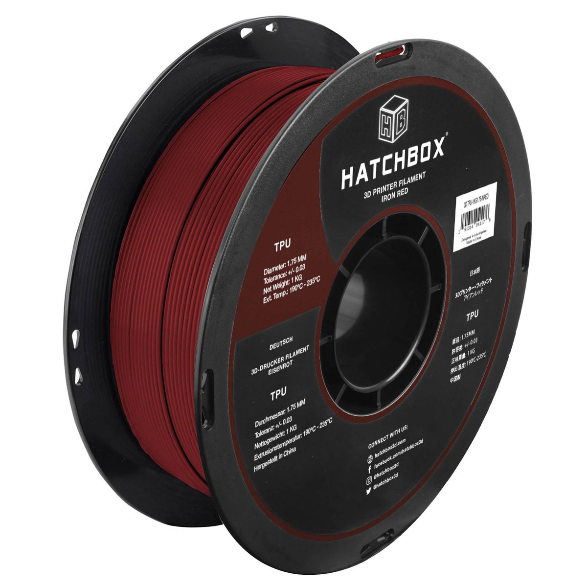 HATCHBOX 1.75mm Black TPU 3D Printer Filament Shore 95A, 1 KG Spool, Dimensional Accuracy +/- 0.03 mm, 3D Printing Filament