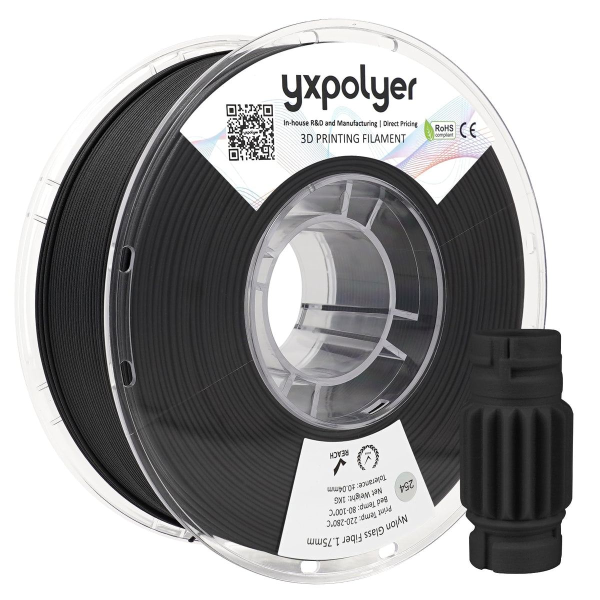 YXPOLYER Carbon Fiber Nylon Filament 3D Printer Filament PA6-CF Filament 1.75mm 1kg with PC Spool, PA6 CF 3D Printing Filament