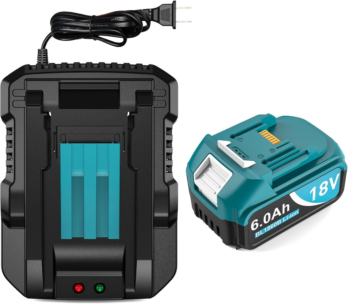 6000mAh 18V Battery Replacement for Makita 18V Battery and Charger DC18RC, Compatible with Makita LXT 18 Volt Batteries Lithium Ion BL1850 BL1840 BL1830 BL1820 BL1815 Cordless Power Tools (Blue)