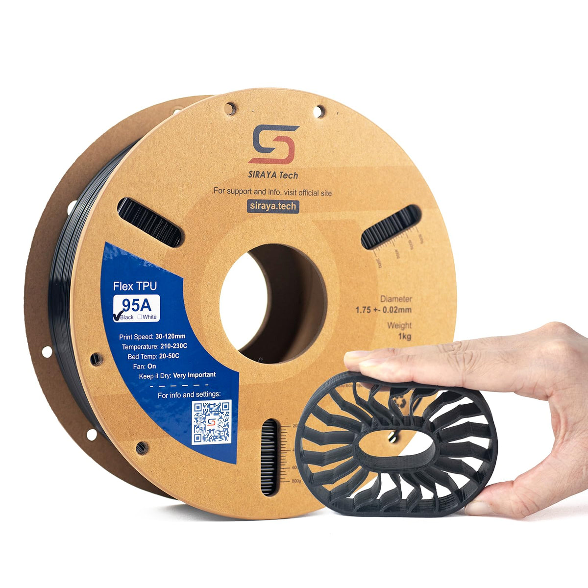 Siraya Tech Rebound PEBA 95A Flexible Filament, The Super TPU | 78% Energy Return & 20% Lighter | Nylon-Based Strength for Sports & Robotics | 1.75mm 3D Printer Filament (Black, 800g)