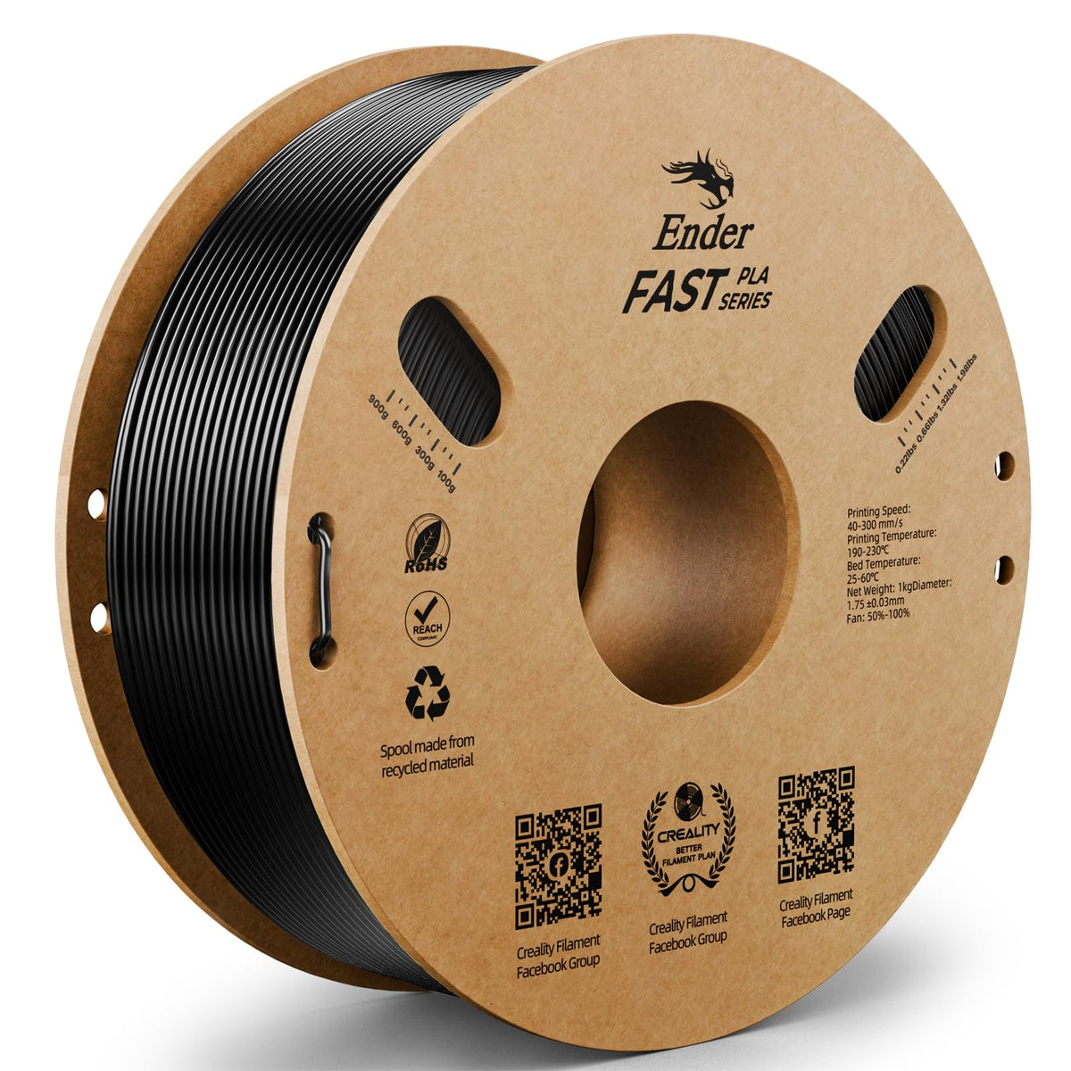 Official Creality PETG 3D Printer Filament 1.75mm 4KG (8.8lbs), High Precision, Strong Toughness, Odorless, Better Flow, Moistureproof 3D Printing CR PETG Filament, Black+White+Grey+Clear