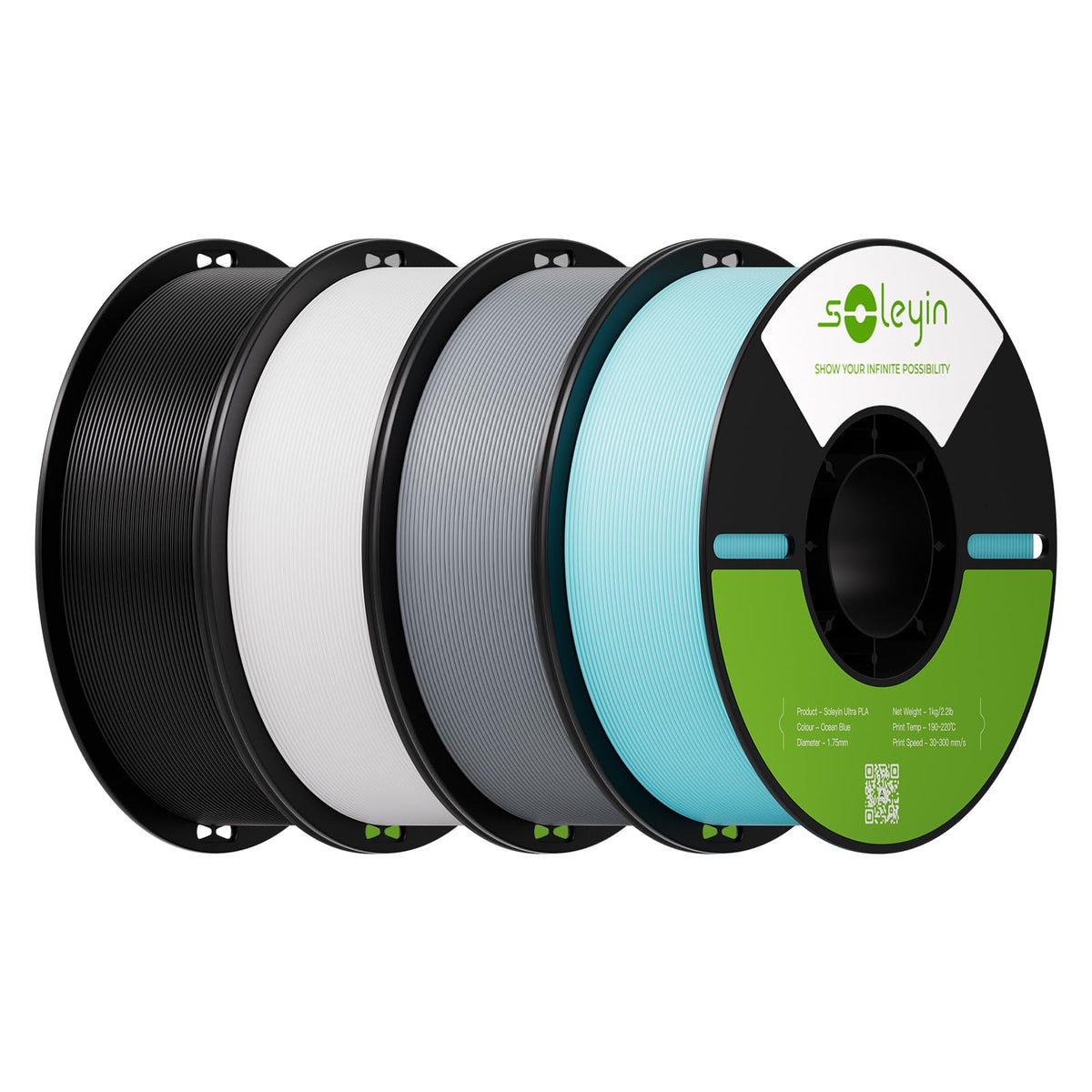 Soleyin PLA Filament 1.75mm 4KG, 3D Printer Filament 4 Pack 1kg Spool, Neatly Wound, ±0.02mm Accuracy, High-Speed & Strong Toughness, No Warping, Fits Most FDM Printers (4 * 1kg Black)