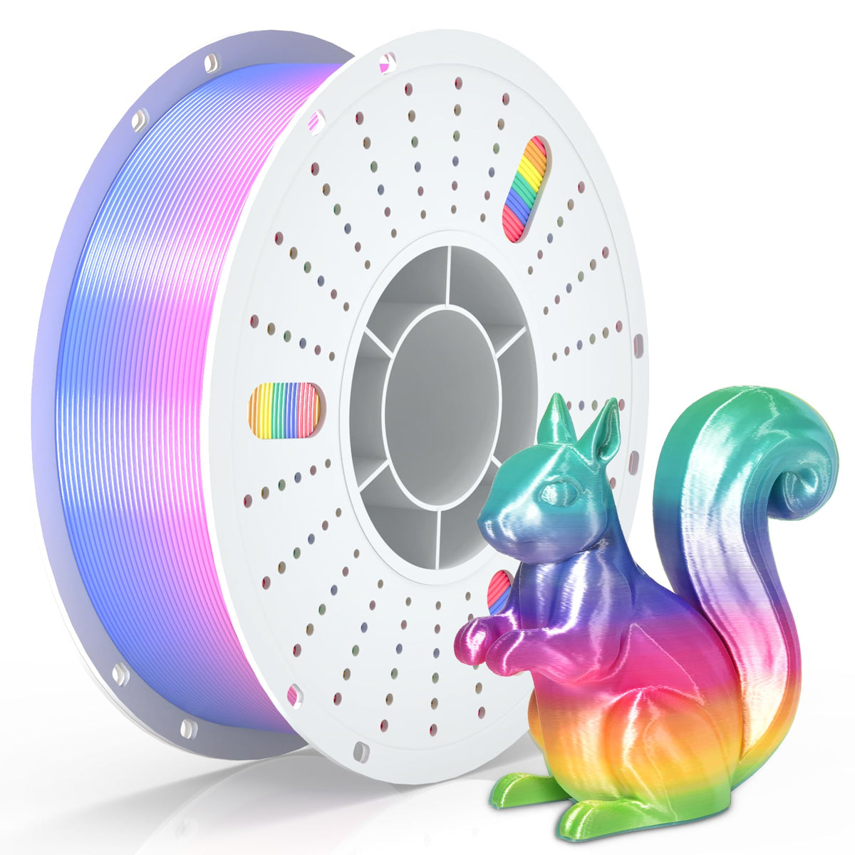 PINBALL Silk Rainbow PLA 3D Printer Filament 1.75mm Shiny Multi-Color Changing Filament 3D Printing PLA Filament Dimensional Accuracy +/- 0.02mm 500g*4 Silk Rainbow