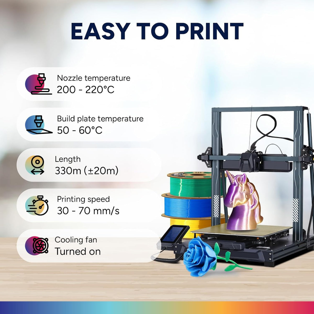 OVERTURE Silk PLA Filament Bundle, Clog-Free Shiny, Metallic Shine 3D Printer Filament, 1kg Spool * 4 Rolls(Silk Gold+Silk Silver+Silk Coppe+Silk Blue-Silver)