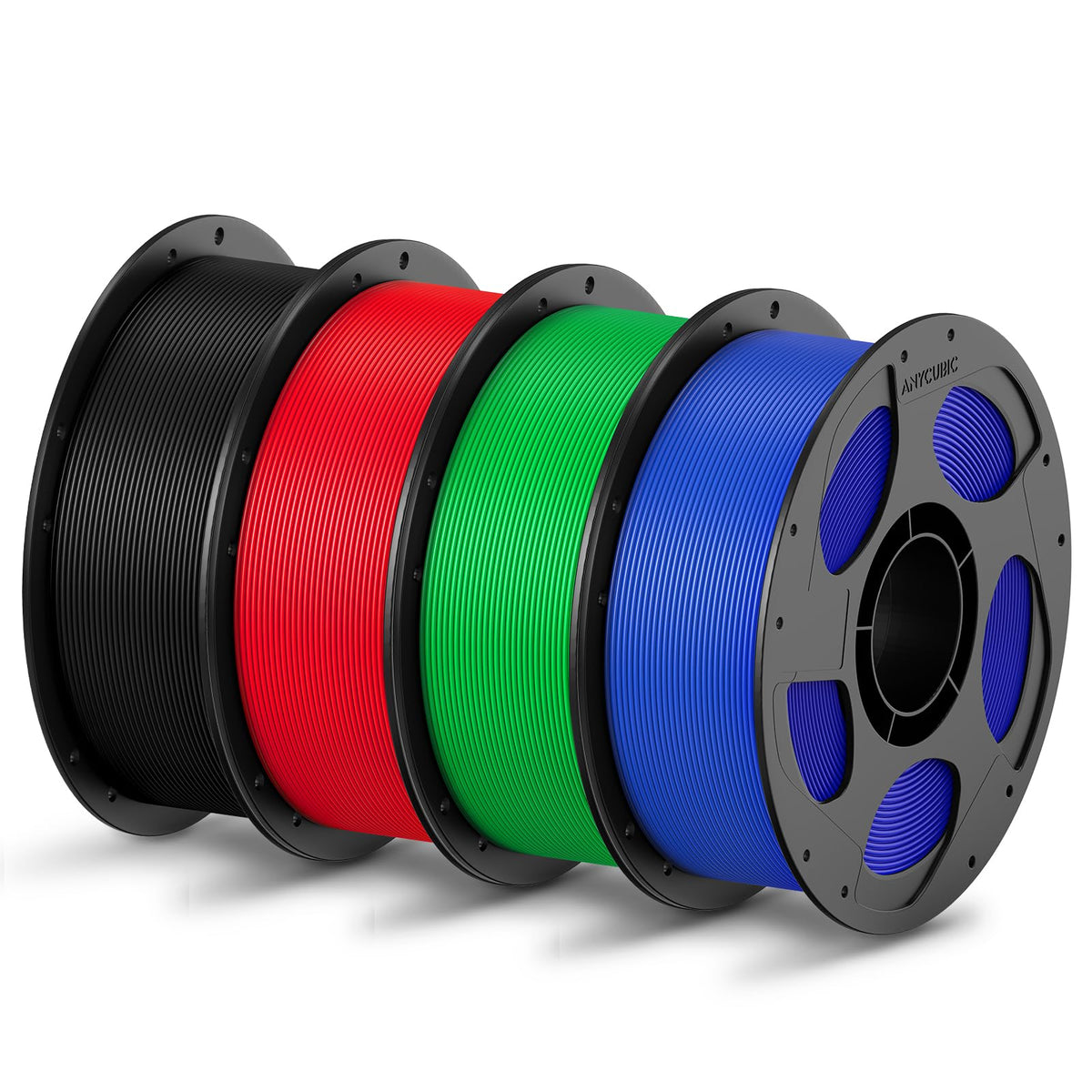 ANYCUBIC PLA Filament 1.75mm Bundle, 3D Printing PLA Filament 1.75mm Dimensional Accuracy +/- 0.02mm, 1KG Reusable Spool (2.2 lbs), 4KG Black + White + Blue + Red