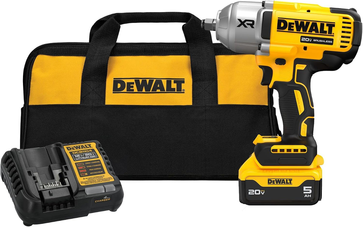 DEWALT 20V MAX Cordless Impact Wrench with Hog Ring Anvil, Brushless High Torque 1/2 Impact Gun, 4-Mode Speed, Includes Battery, Charger and Kit Bag (DCF900P1)